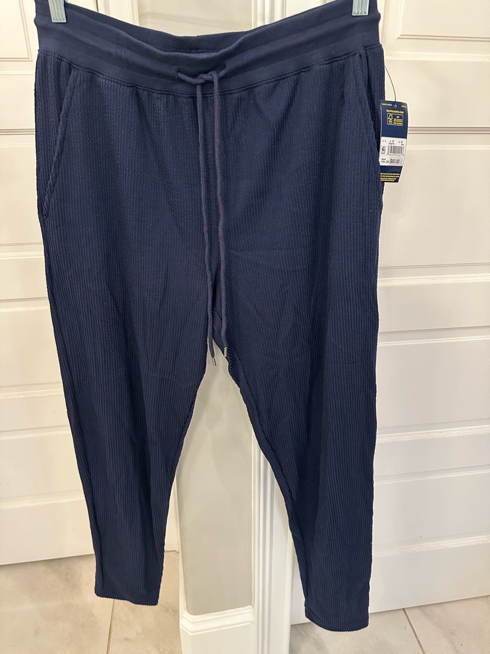 Polo Ralph Lauren PKSPTR Seersucker Pajama Pant Navy Blue Size Large Joggers NEW